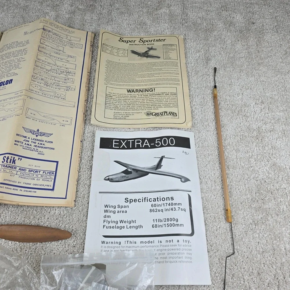 Midwest Twin Stik RC Airplane Parts Manuals Propeller Landing Gear Extra-500 Lot